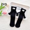 1 Pair Cartoon Magnet Hand-linking Socks Knitted Color Matching Christmas Style Elastic Anti-slip Warm No Odor Festive New Year Mid-tube Socks