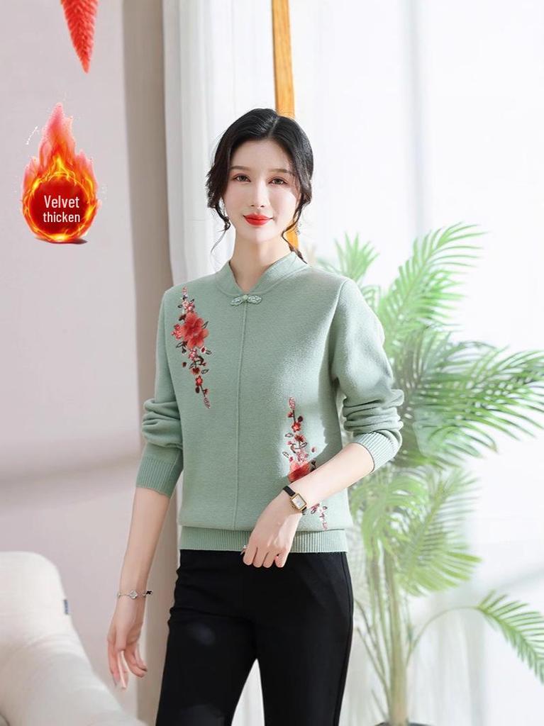 2025 Autumn/Winter Wool Sweater for Mom and Mother-in-law, Warm Red Base Layer for Middle-Aged & Elderly Women