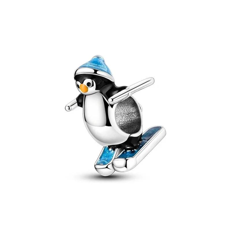 Classics Copper Skiing Penguin Charms Fit Original Bracelets Necklaces Geometric Snowflake Beads Jewelry Diy Gift