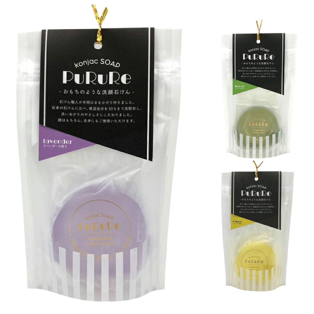 

PuRuRe Konjac Facial Citrus for Dry and Sensitive Skin Facial Potassium Hyaluronic Full Made in Japan Soap, 100g, Solid, Flavor, [Mochi-like Soap],