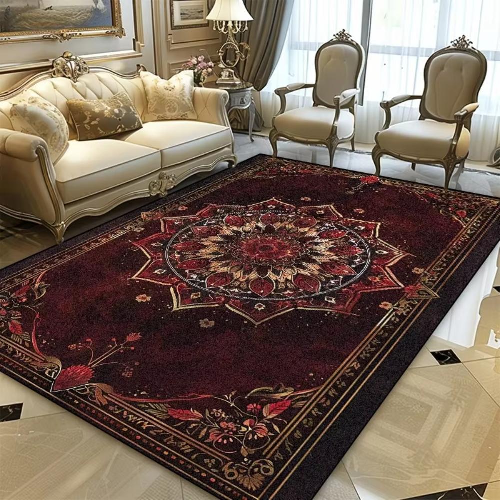Černý Květinový Perský Turecký Tištěný Koberec pro Dekor Obývacího Pokoje Podložka na Podlahu v Prostoru Pohovky Koberček k Posteli Balkon Kuchyňská Stolní Podložka
