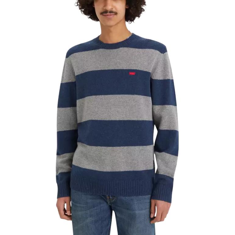 Pull Levis Ample Style Américain Bloc de Couleurs Mode Confortable Manches Longues Pull Homme Bleu Gris A4320-0016