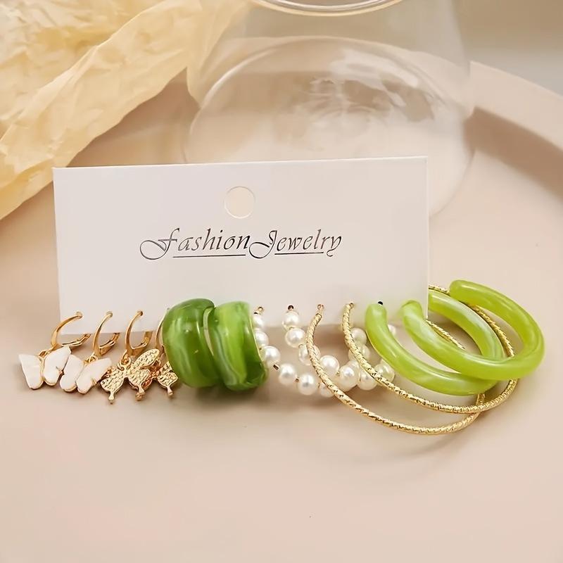 Böhmische Acryl Schmetterling Harz C-förmige Ohrringe Mode Imitations Zirkon Creolen Set Damen Sommer Strand Zirkon