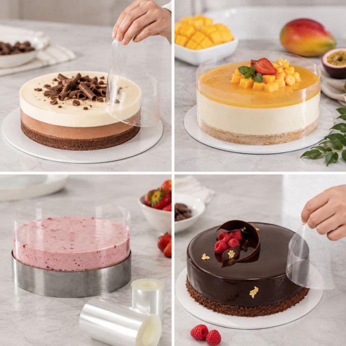 Lot de 2 Rouleaux Rhodoïd Alimentaire 8 cm x 10 M – Ruban Transparent Cerclage, Décoration de Gâteaux, Pâtisserie et Entremets