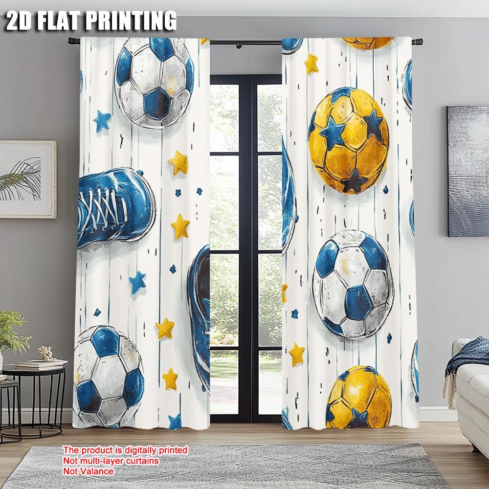 2pcs, Popular Curtain Panels 2D print Sneaker & Soccer Ball Durable 100% Polyester Fabric (without rod) Decorations Inside Use