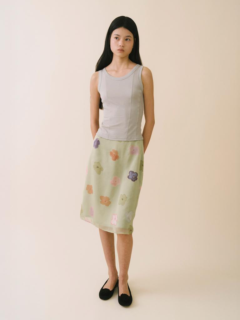 Average Attitude Sheer Floral Skirt_Dusty Matcha