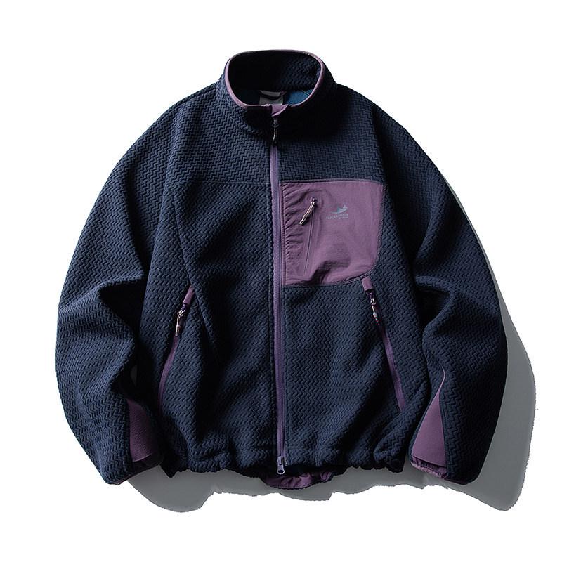 Unisex Outdoor Color Block Fleece Hiking Jacket with Stand Collar