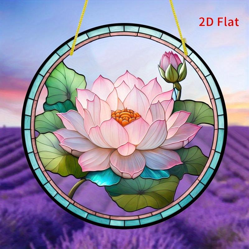 Lotus Flower Printed Acrylic Hanging Sign Suncatchers Stained, Four Seasons Decoration, Novelty Home Decor, Perfect Durable for Bedroom, Store, Office