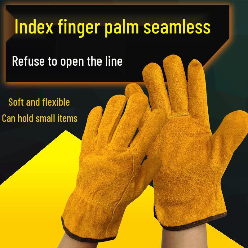 High-Temperature Resistant Cowhide Welding Gloves - Soft, Wear-Resistant, and Anti-Scald Protection for Welders.