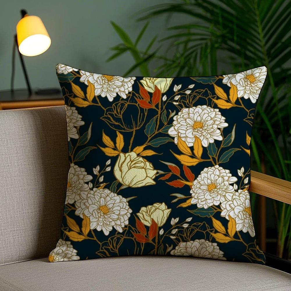 Fresh Floral Pattern Cushion Cover Plush Fabric Soft Double-Sided Printed Invisible Zipper Sofa Pillow Case Home Decor