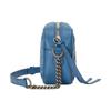 Gucci GG Marmont distressed Marmont silver logo vertical stripe twill quilted chain leather camera bag crossbody bag shoulder bag mini women's blue