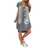 Fashion Women's Casual Printed V-Neck Short Sleeve Knee Length Denim Dress