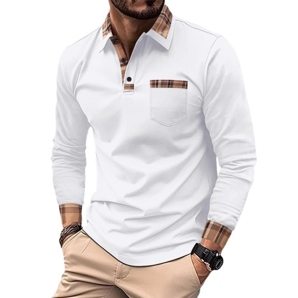 Spring and Autumn New Men's Daily Casual Solid Colour Patchwork Pockets Lapel Long-sleeved Polo Shirt