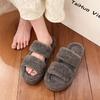 Women’s Cross Band Fur Slippers Indoor Furry Fuzzy Open Toe Shoes Warm Slides Double Straps Slipper Soft Sole Non Slip