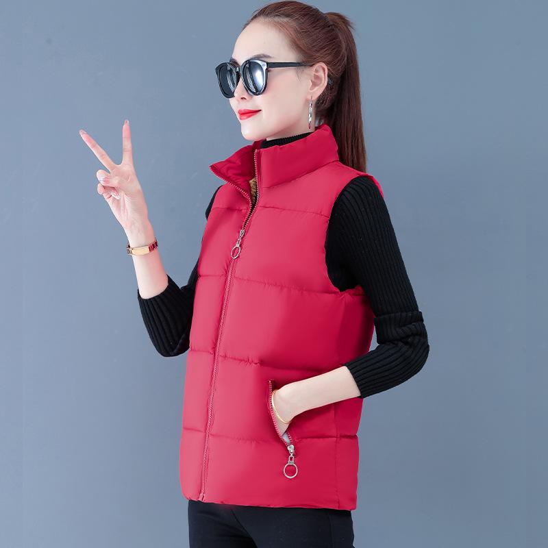 Autumn and Winter Down Cotton Outside Wear Stand-up Collar Vest Padded Horse Jacket Warm Shoulder Sleeveless Jacket Plus Size
