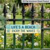 2D Flat, 1pc Rustic Coastal Aluminium Decorative Sign "Life's A Beach Enjoy The Waves" - Minimalist Nautical Beach Art with Wood Plank Decor
