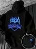Y2K Blue Flame Heart-shaped Pattern Printed Hooded Sweatshirt, Gothic Style, Autumn-winter Men's Streetwear Aesthetic, Hip-hop Hooded Sweatshirt