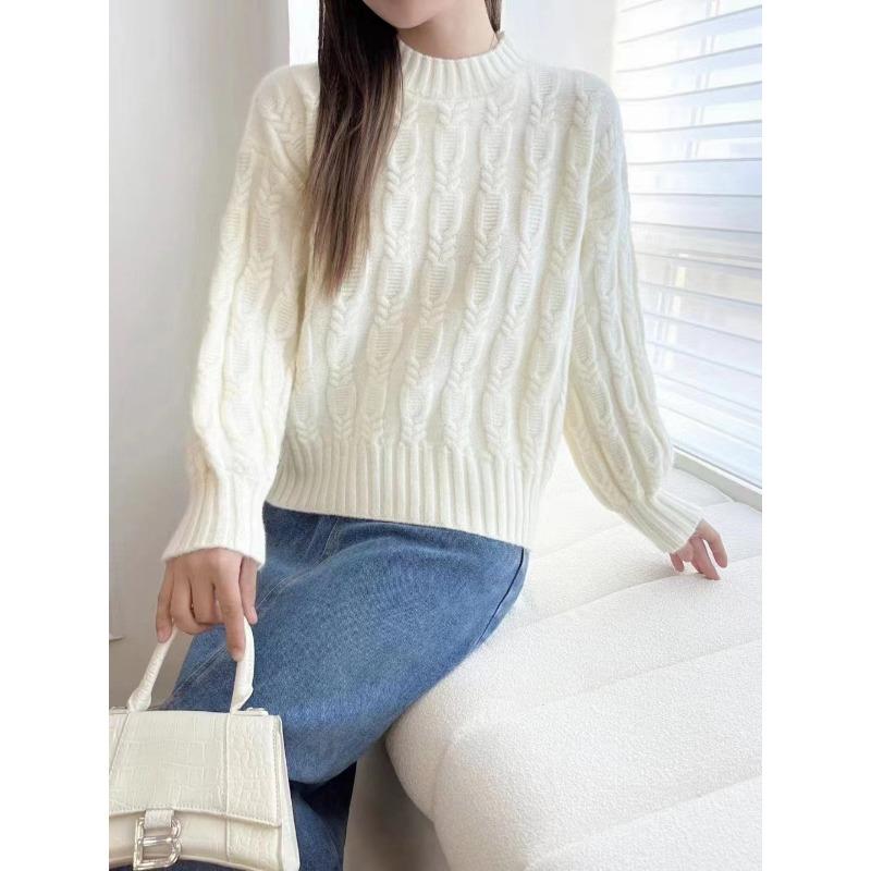 Semi-turtleneck twist knitted sweater women's winter new large size slightly fat mm loose and thin thickened warm top
