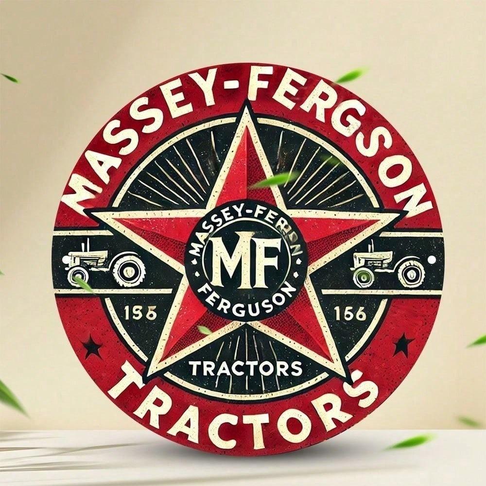 Massey Ferguson Tractor Metal Sign Vintage Farm Decor 8x8 Inch Retro Round Wall Art for Man Cave Garage Bar Pub Room