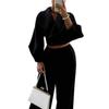 European & American Autumn/Winter Solid Color Wool Lapel Top & Casual Long Pants Set