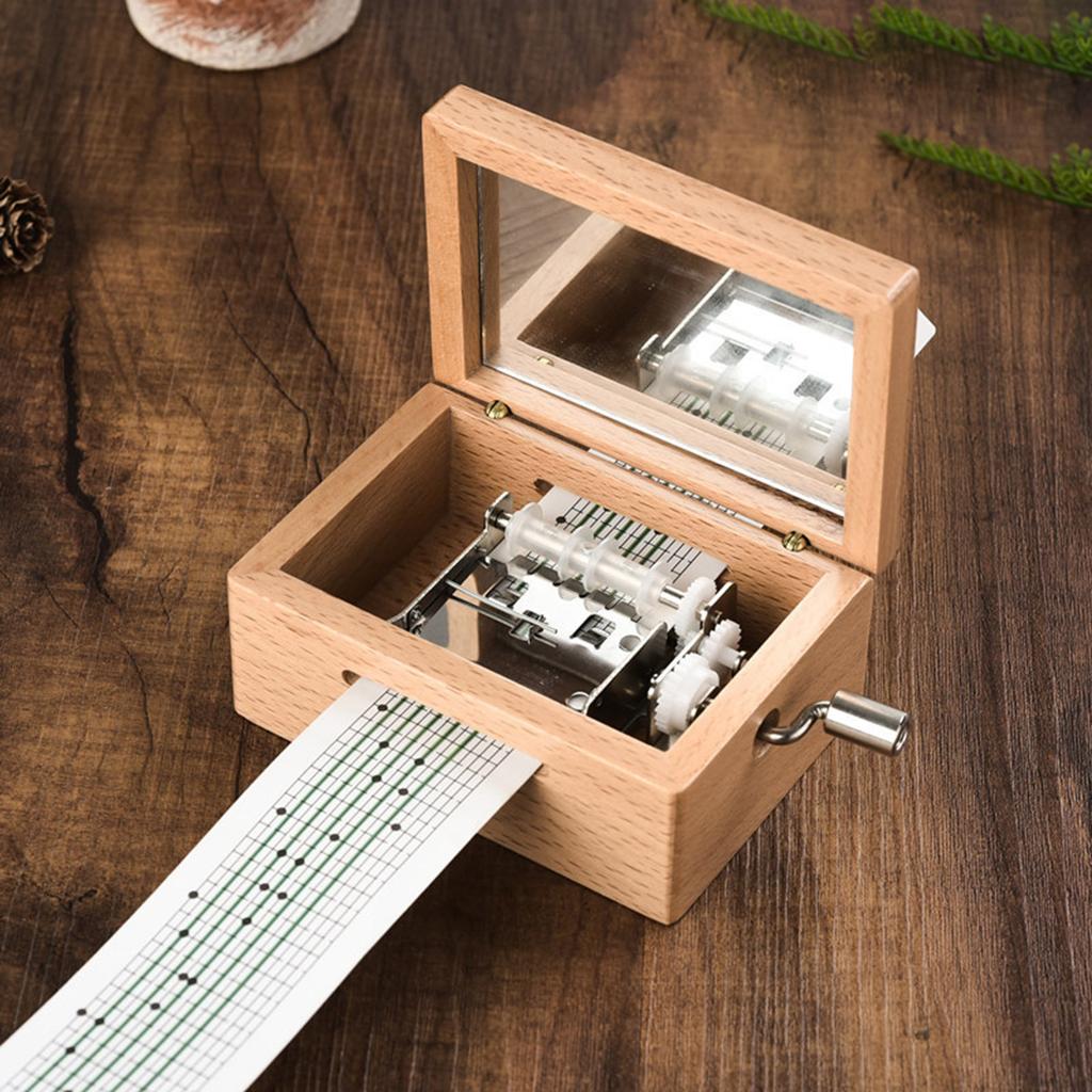Wood DIY 15 Note Music Box Hand Crank Designs Includes Blank Paper Tape Strips for Personalizing Tune for Creative Gift