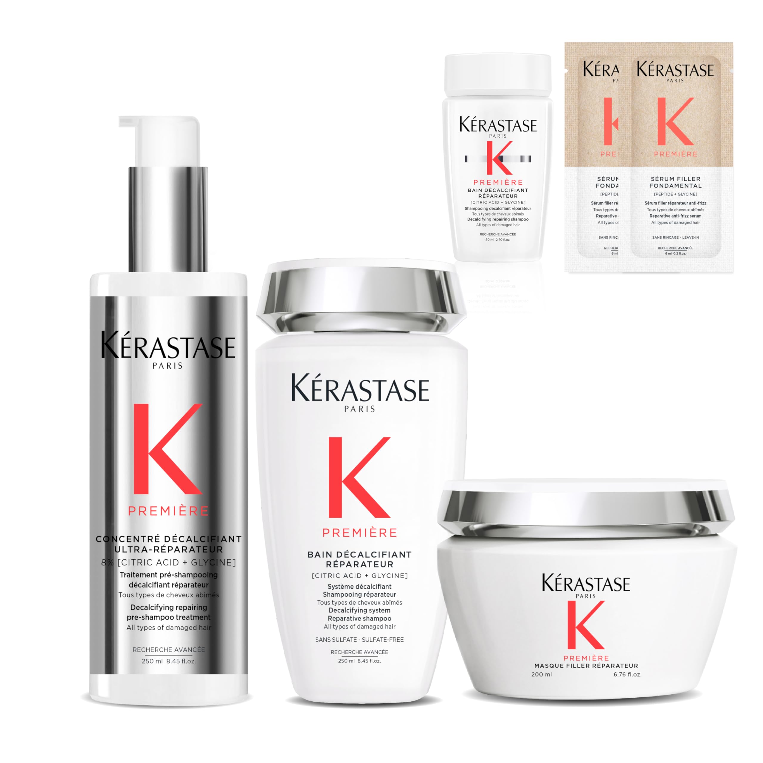 

время Kerastase Premiere Шампунь Bain Decalcify 250 мл Маска RAC Repair 200 мл средство для волос Huile Lumiere Repair 30 мл Мини-размер Decalcify Флюид белый