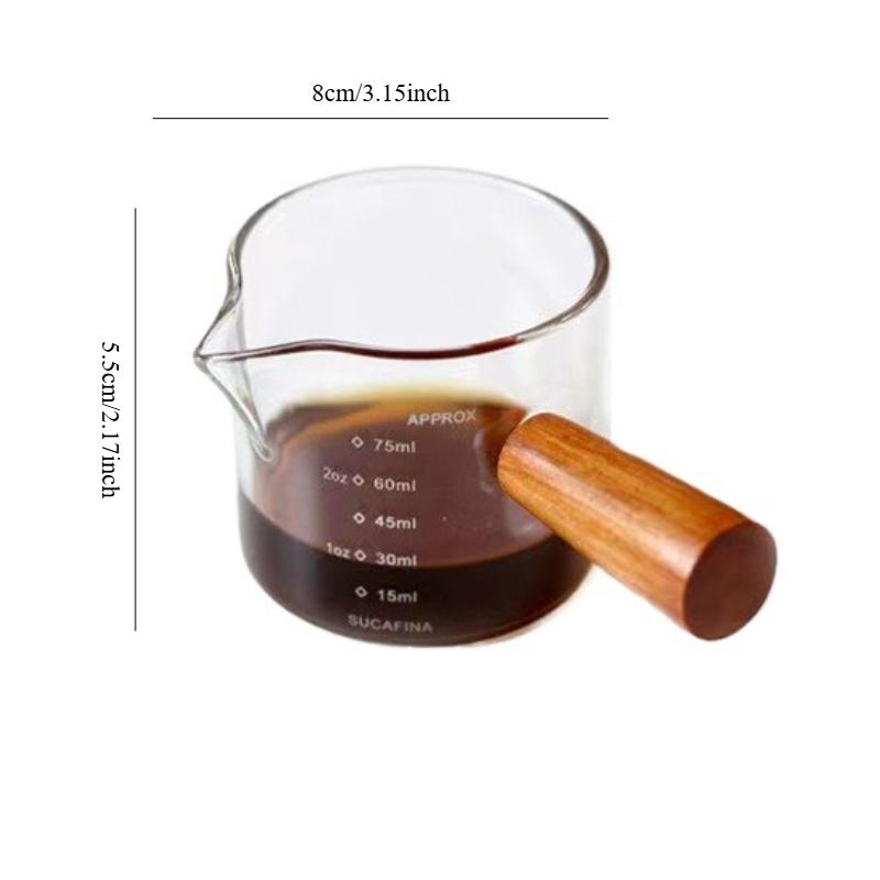 Glazen Maatbeker Houten Handvat Glazen Espresso Maatbeker Enkel Melk Koffie Heldere Kan Koffiebenodigdheden Keuken Maatbeker