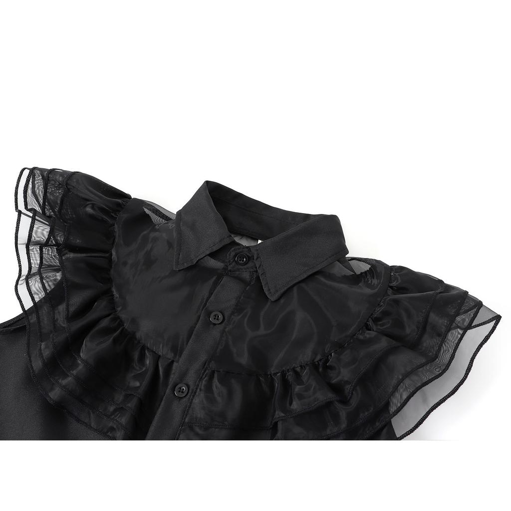 Girls Wednesday Addams Costume Dress, Gothic Party Cosplay, Halloween Role Play, Black Polyester Dress, 140cm