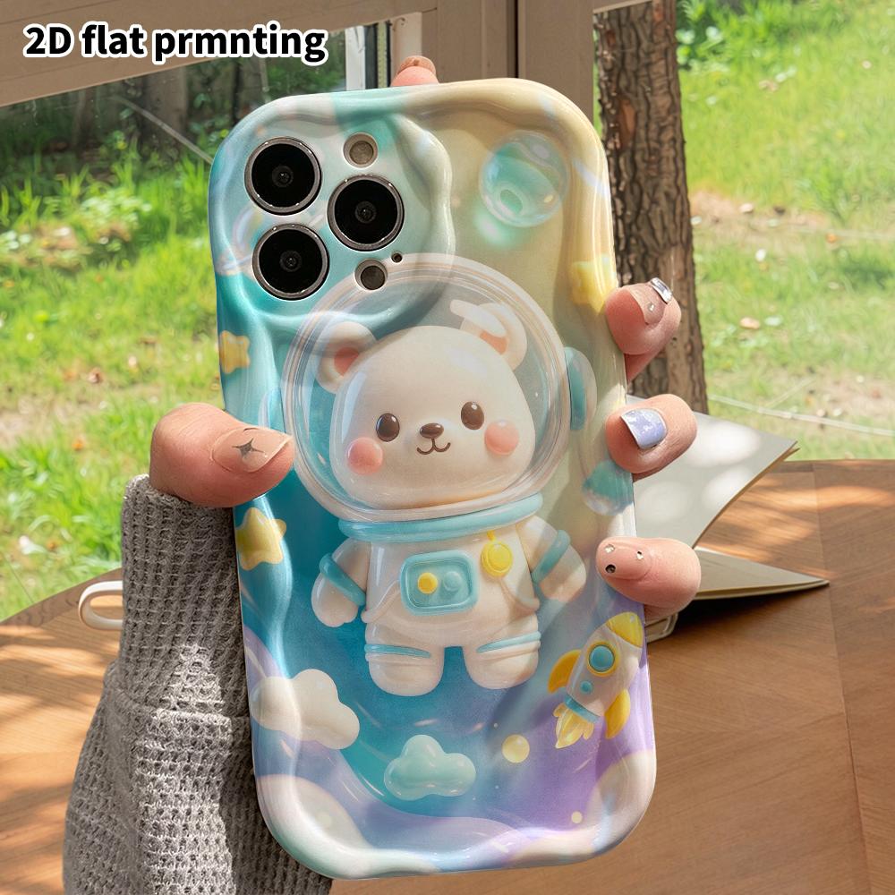 Phone Case: 2D flat design suitable for iPhone 18 17 16 15 14 13 Pro protective case, Empty Space Astronaut Bear, perfect Christmas and Halloween holi