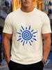 2026 New 100 Cotton Tshirt Tribal Spiral Sun Totem Minimal Blue Print Vintage Ethnic Unisexs Tee Casual Short Sleeve