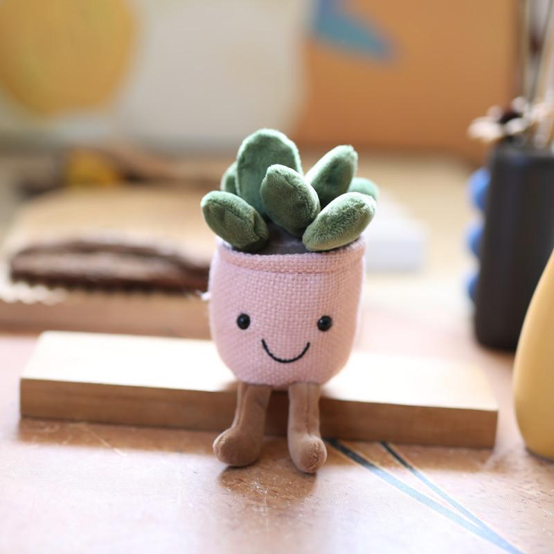 Plush Succulent Potted Plant Decor With Keychain Attachment For Home Office Use