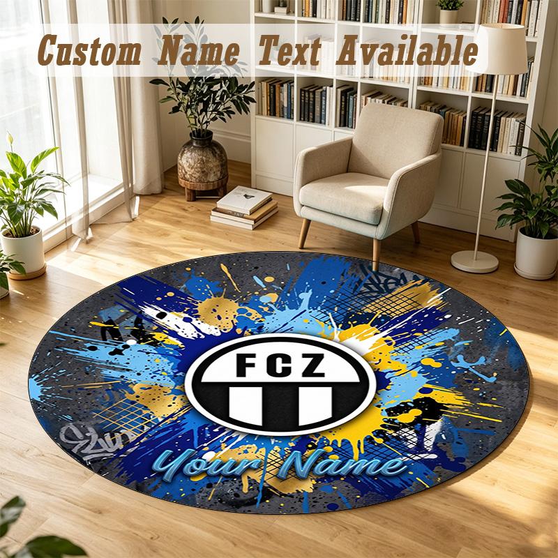 Round Rug Custom NameFC Zürich Pattern Non Slip Carpet Home Floor Decor