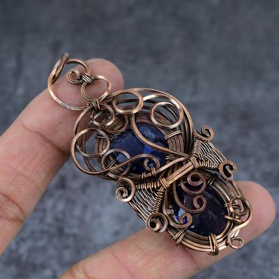 Natürlicher Tansanitquarz-Kupferdraht-Wickelanhänger, Geschenk, Schmuck, 7,7 cm, T8P38