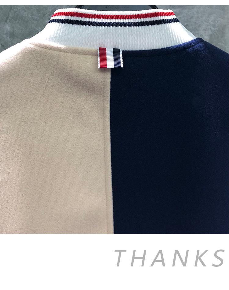 TIME BREATHE Men's Autumn/Winter Woolen Color Block Stand Collar Jacket