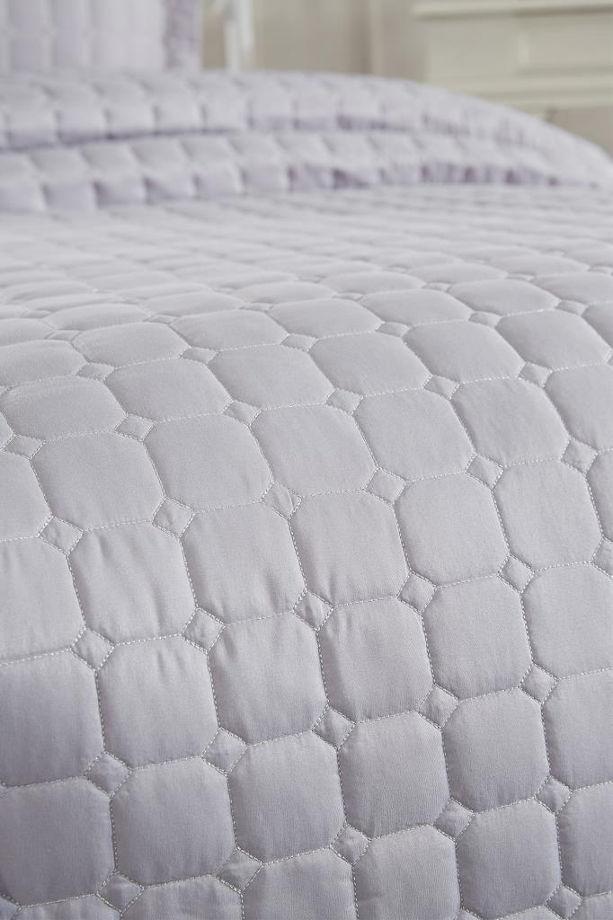 Colcha Queen Estiva Acolchoada 2 peças, Colcha 180x240 com Fronha, Tecido de Algodão, Tamanho Único Cinza