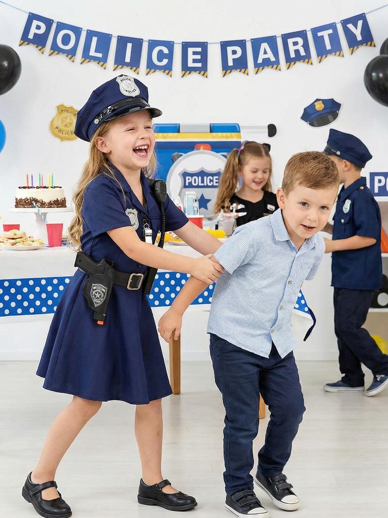 Kids Police Costume Dress for Girls Halloween Party Role Play Outfit with Badge
