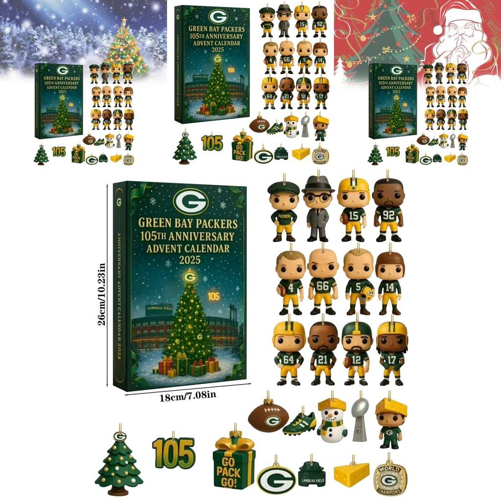 Kalendarz Adwentowy Rocznicowy Green Bay Packers Akrylowa Dekoracja Świąteczna Prezent Dla Fanów Sportu