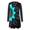 Women's Casual Printed Long Sleeve Dress Cutout Round Neck Loose Beach Short  Sun Dress