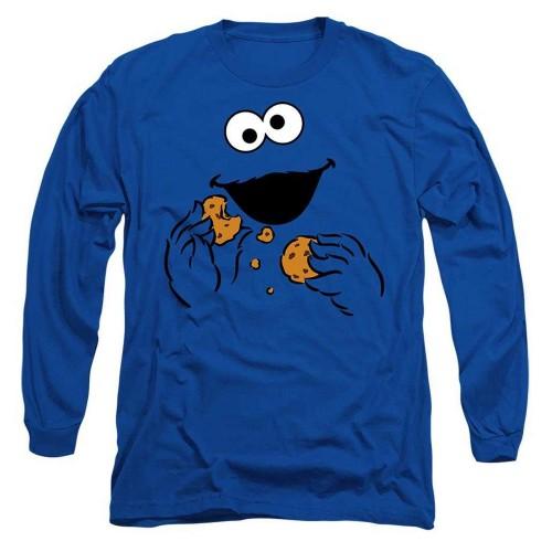 Sesame Street Unisex Adult Om Nom Cookie Monster Face Long-Sleeved T-Shirt