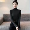 Women's Turtleneck Base Layer Top Long Sleeve for Spring and Autumn Inner Wear with Pile Collar Tight Fit Elegant Slim Fit Underwear