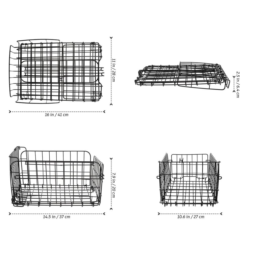 LIOOBO Folding Bicycle Basket, Black, 14" x 11" x 8", Steel Construction, Stable Design, Large Capacity Storage for Commuting, Shopping, and More