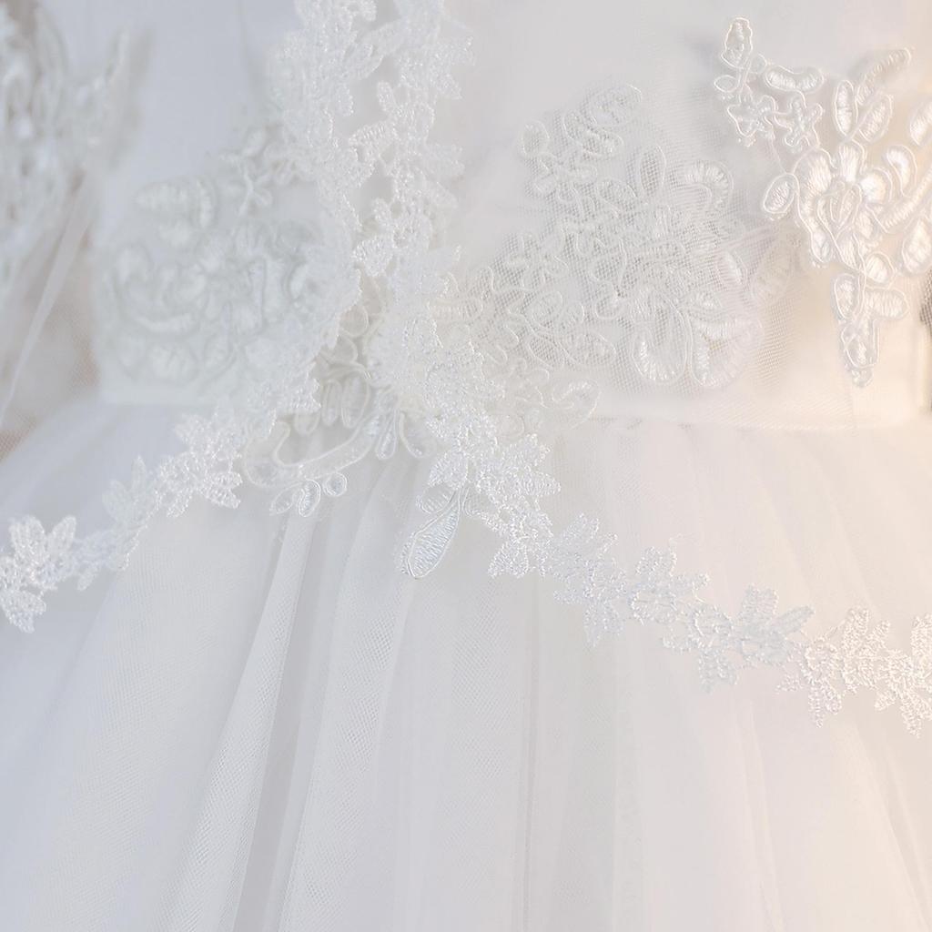 White Puffy Princess Dress & Shawl for Children - Formal Piano Performance Attire