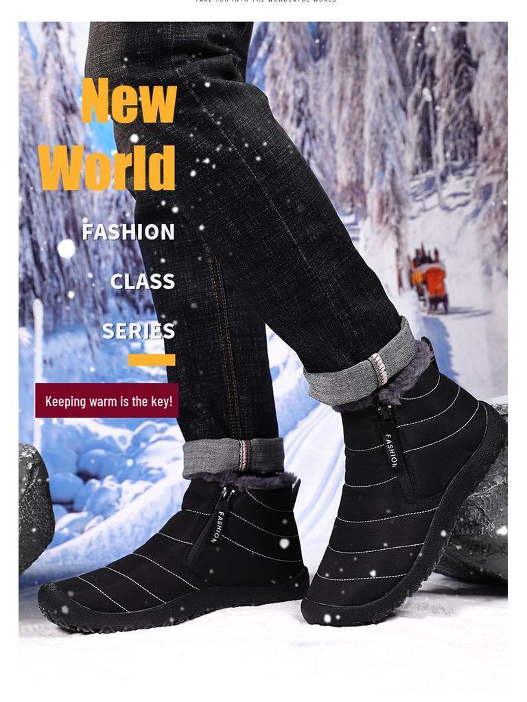 Plus Size 48 Waterproof Unisex High-Top Winter Snow Boots with Side Zipper