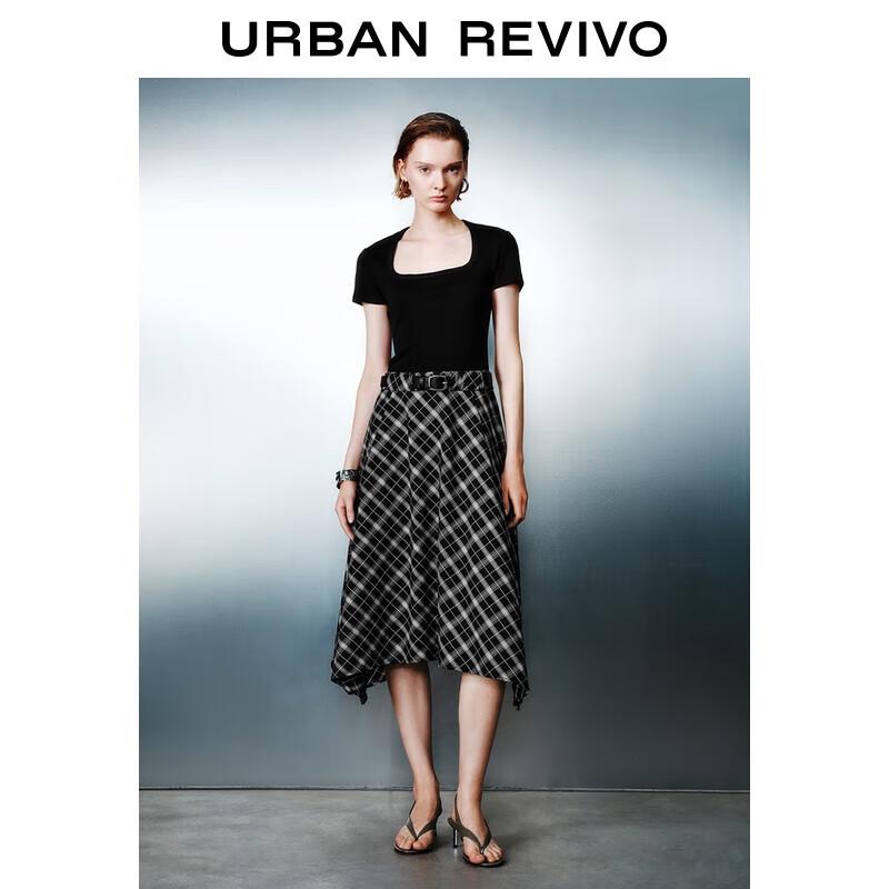 UR2025 Women s Plaid Belt A-Line Dress