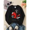 Red Motorcycle Rider Helmet Sport Bike Girls' Crew Neck Fashion Sweatshirt, Autumn and Winter Western Style Top, Children's Long Sleeved T-shirt