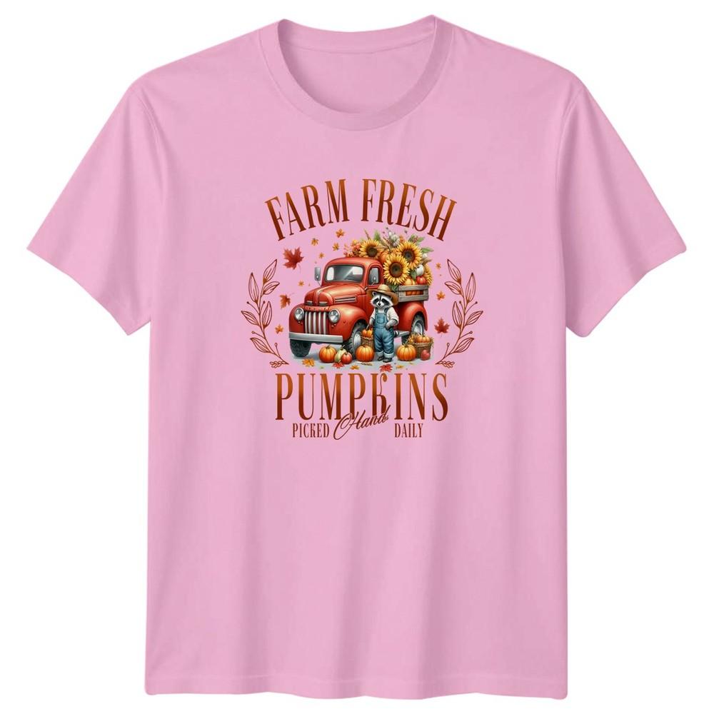 Farm Fresh Pumpkins Picked Hand TShirt Farmhouse Raccoon Autumn Harvest