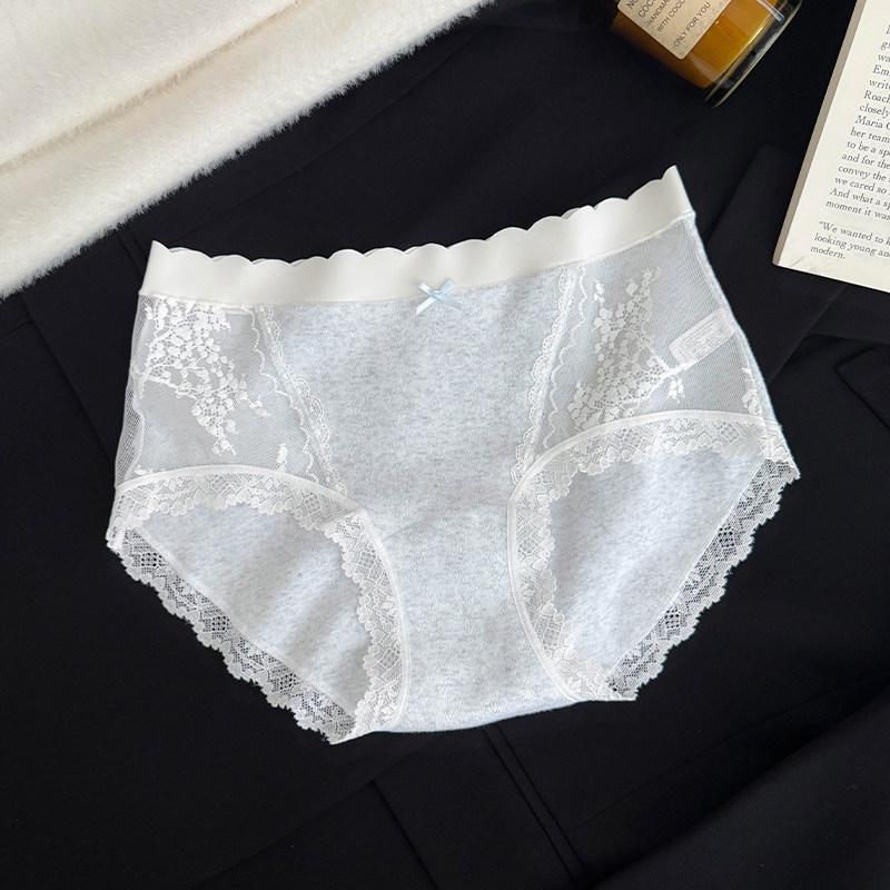 French Lace Mid-Waist Cotton Women s Mesh Briefs - Breathable & Comfortable M (80-100 jin) синий