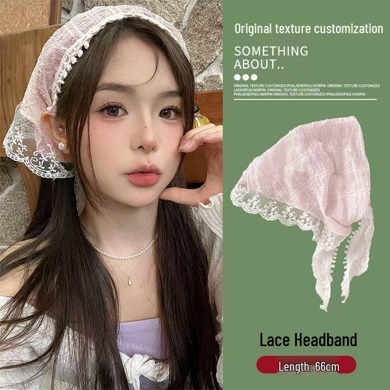 Pastoral French Lace Triangle Hair Scarf and Headband for Spring Outings
