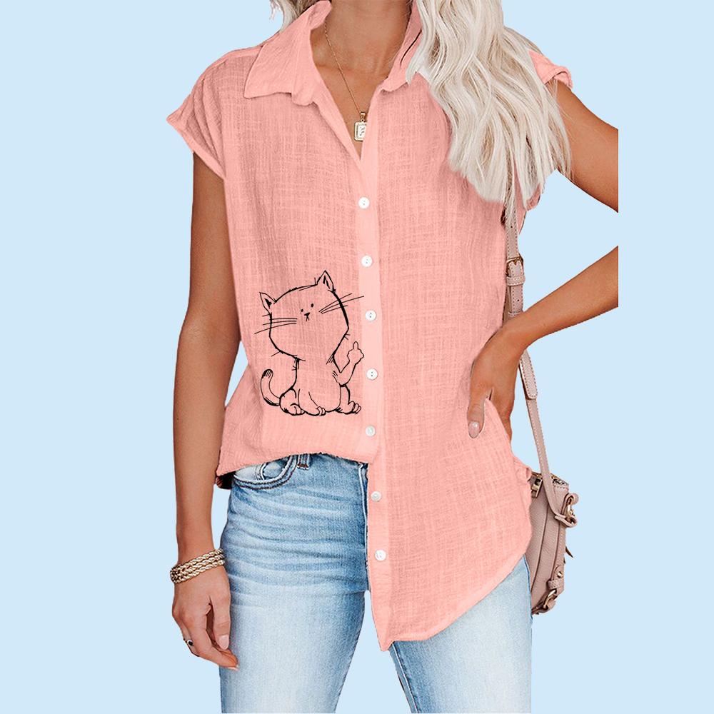 Frauen Casual Print T-shirt Sommer Mode Dünne Top Plus Größe Strickjacke Kurzarm Blusen