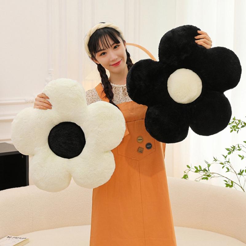 Flower Shape Cushion Classroom Cushions Circular Soft Nap Office Chair Cushion Black White Pillow Sofa Decorative Flower Pillow